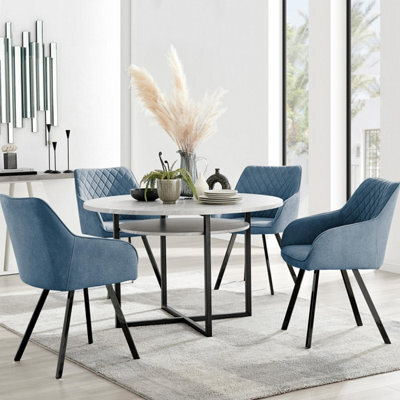 Furniturebox Uk Adley Grey Concrete Effect Storage Dining Table & 4 Blue Falun Black Leg Chairs - image 1