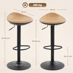 Homcom Set Of 2 Breakfast Barstools, Pu Leather Swivel Bar Stools, Oak - thumbnail 3
