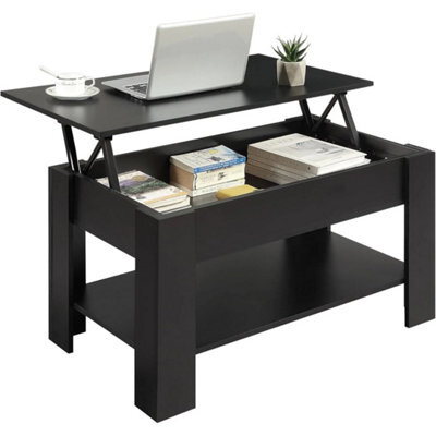 Stylish Lift-Top Coffee Table With Hidden Storage - Modern Black Wood Design - image 1