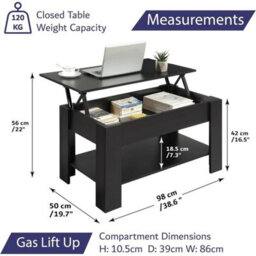Stylish Lift-Top Coffee Table With Hidden Storage - Modern Black Wood Design - thumbnail 2