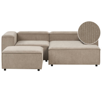 Beliani Modular Corner Sofa 3 Seater Ardal Corduroy Light Brown With Ottoman Left Hand - image 1