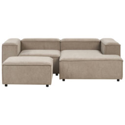 Beliani Modular Corner Sofa 3 Seater Ardal Corduroy Light Brown With Ottoman Left Hand - thumbnail 5