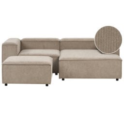 Beliani Modular Corner Sofa 3 Seater Ardal Corduroy Light Brown With Ottoman Left Hand - thumbnail 1