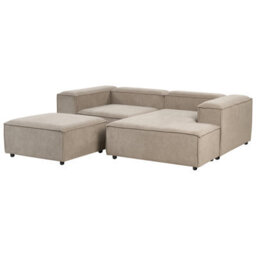 Beliani Modular Corner Sofa 3 Seater Ardal Corduroy Light Brown With Ottoman Left Hand - thumbnail 7