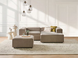 Beliani Modular Corner Sofa 3 Seater Ardal Corduroy Light Brown With Ottoman Left Hand - thumbnail 2