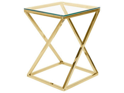Beliani Living Glam Geometric Side Table Gold Steel Frame Tempered Glass 40 X 40 X 55 Cm - image 1