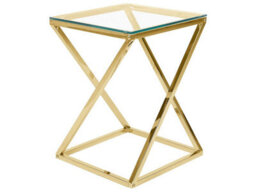 Beliani Living Glam Geometric Side Table Gold Steel Frame Tempered Glass 40 X 40 X 55 Cm - thumbnail 1