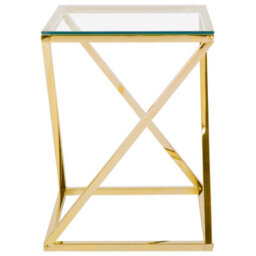 Beliani Living Glam Geometric Side Table Gold Steel Frame Tempered Glass 40 X 40 X 55 Cm - thumbnail 3
