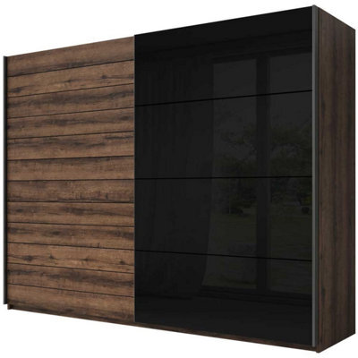Arte Galaxy Sliding Door Wardrobe In Black Gloss & Monastery Oak - Timeless Elegance And Functional Design - W2700mm X H2100mm X D610mm - image 1