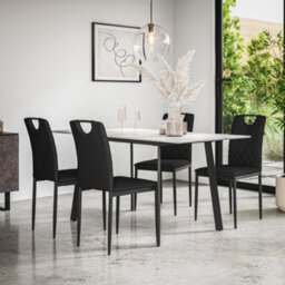 More4Homes Haydon Extending Dining Table + Chairs- White Marble Effect Table Top W Black Legs + 6 Monza Faux Leather Dining Chairs (Black) - thumbnail 1