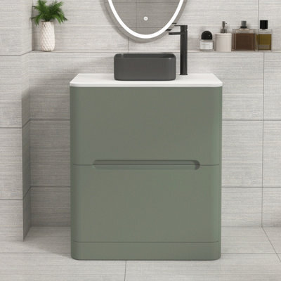 Royal Bathrooms Venice 700mm Sage Green Freestanding Bathroom Countertop Vanity Unit 2 Drawer With Art Square Basin - image 1