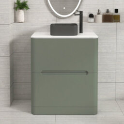 Royal Bathrooms Venice 700mm Sage Green Freestanding Bathroom Countertop Vanity Unit 2 Drawer With Art Square Basin - thumbnail 1