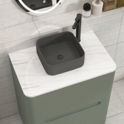 Royal Bathrooms Venice 700mm Sage Green Freestanding Bathroom Countertop Vanity Unit 2 Drawer With Art Square Basin - thumbnail 6