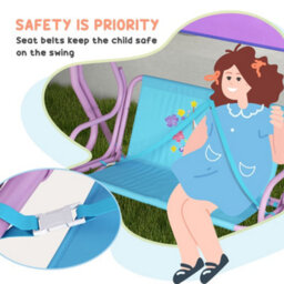 Outsunny 2 Seater Kids Swing Chair, Fairy-Themed With Adjustable Canopy - thumbnail 7