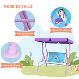 Outsunny 2 Seater Kids Swing Chair, Fairy-Themed With Adjustable Canopy - thumbnail 6