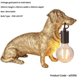 Loops Vintage Gold Paint Dashund Dog Table Lamp - 10W Led E27 - thumbnail 2