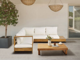 Beliani Garden Corner Sofa With Table 5 Seater Marettimo Right Hand Certified Acacia Wood Brown - thumbnail 2