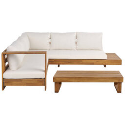 Beliani Garden Corner Sofa With Table 5 Seater Marettimo Right Hand Certified Acacia Wood Brown - thumbnail 1