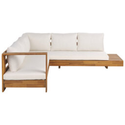 Beliani Garden Corner Sofa With Table 5 Seater Marettimo Right Hand Certified Acacia Wood Brown - thumbnail 4
