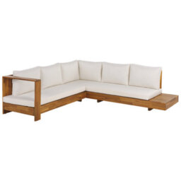 Beliani Garden Corner Sofa With Table 5 Seater Marettimo Right Hand Certified Acacia Wood Brown - thumbnail 5