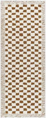 Livabliss Freud-Modern Ivory Brown High Pile Checkered Living Dining Bedroom Rug 80 X 220 Cm Easy Care, Non Shedding - image 1