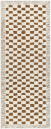 Livabliss Freud-Modern Ivory Brown High Pile Checkered Living Dining Bedroom Rug 80 X 220 Cm Easy Care, Non Shedding - thumbnail 1