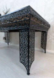 Downton Interiors Black Embossed Metal Mirrored Glass Coffee Table - Agadir Range - thumbnail 5