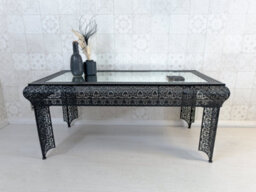 Downton Interiors Black Embossed Metal Mirrored Glass Coffee Table - Agadir Range - thumbnail 2