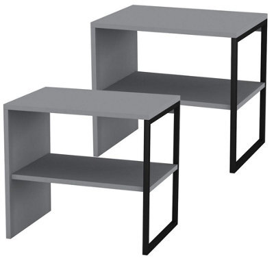 Urbn-Living Urbnliving 40Cm Height Grey 2Pcs Wood & Steel Bedside Bedroom Nightstand Unit Table Open Storage Shelf - image 1