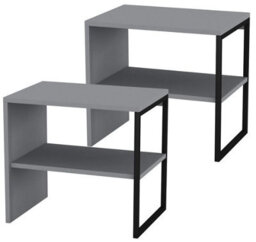 Urbn-Living Urbnliving 40Cm Height Grey 2Pcs Wood & Steel Bedside Bedroom Nightstand Unit Table Open Storage Shelf