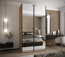 Arte Trosa Ii Oak Artisan Mirrored Sliding Door Wardrobe W1400mm H2450mm D640mm With Black Steel Handles - thumbnail 2