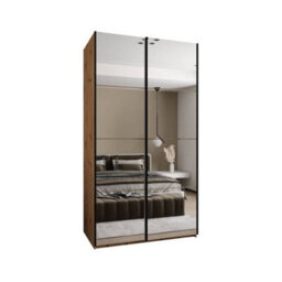 Arte Trosa Ii Oak Artisan Mirrored Sliding Door Wardrobe W1400mm H2450mm D640mm With Black Steel Handles - thumbnail 1