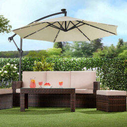Garden Gear Garden Cantilever Solar Led Parasol & Cover Outdoor Umbrella 2.7M Crank Handle (Cream) - thumbnail 1
