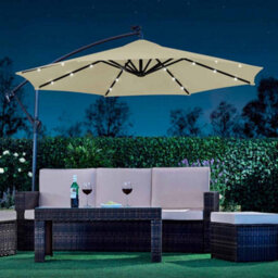 Garden Gear Garden Cantilever Solar Led Parasol & Cover Outdoor Umbrella 2.7M Crank Handle (Cream) - thumbnail 2