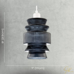 Happy Homewares Smoked Ribbed Glass Pendant Lamp Shade With Stacked Multi-Tiered Shape - thumbnail 6