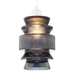 Happy Homewares Smoked Ribbed Glass Pendant Lamp Shade With Stacked Multi-Tiered Shape - thumbnail 2