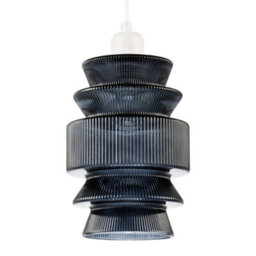 Happy Homewares Smoked Ribbed Glass Pendant Lamp Shade With Stacked Multi-Tiered Shape - thumbnail 1