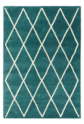 Handmade Rug, Modern Geometric Rug, Luxurious Teal Rug For Bedroom, & Living Room, Wool Rug-160Cm X 230Cm - image 1