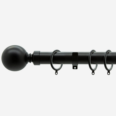 Matt Black 28mm Ball Fixed Length Metal Curtain Pole  85Cm