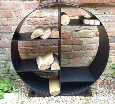 Inspirational Gifting Large Steel Round Log Store & Shelves Metal Log Holder Log Storage In Black 80Cm - image 1