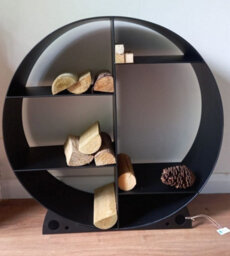 Inspirational Gifting Large Steel Round Log Store & Shelves Metal Log Holder Log Storage In Black 80Cm - thumbnail 2