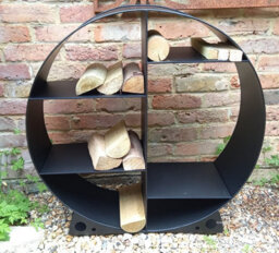 Inspirational Gifting Large Steel Round Log Store & Shelves Metal Log Holder Log Storage In Black 80Cm - thumbnail 1