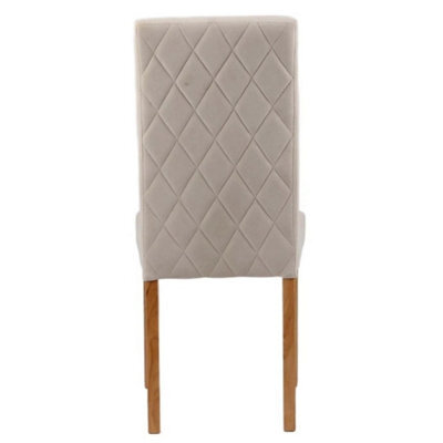 Beige Cream Velvet Dining Chairs Set Of 2 Diamond Stitch Back Wooden Legs - image 1