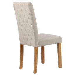 Beige Cream Velvet Dining Chairs Set Of 2 Diamond Stitch Back Wooden Legs - thumbnail 3
