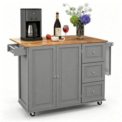Kitchen Cart Mobile Kitchen Island With Wood Drop Leaf & 2 Door Cabinet - image 1