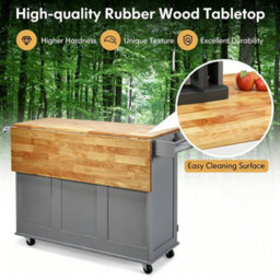 Kitchen Cart Mobile Kitchen Island With Wood Drop Leaf & 2 Door Cabinet - thumbnail 6