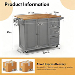Kitchen Cart Mobile Kitchen Island With Wood Drop Leaf & 2 Door Cabinet - thumbnail 2