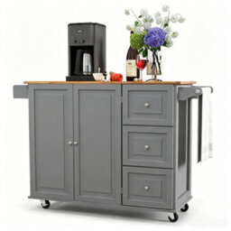 Kitchen Cart Mobile Kitchen Island With Wood Drop Leaf & 2 Door Cabinet - thumbnail 5
