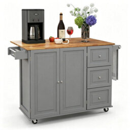 Kitchen Cart Mobile Kitchen Island With Wood Drop Leaf & 2 Door Cabinet - thumbnail 1