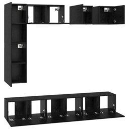 Berkfield Tv Cabinet Set 8 Pcs Black Oak Engineered Wood - thumbnail 8